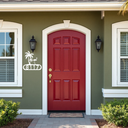 Decorative House Number Flamingo design