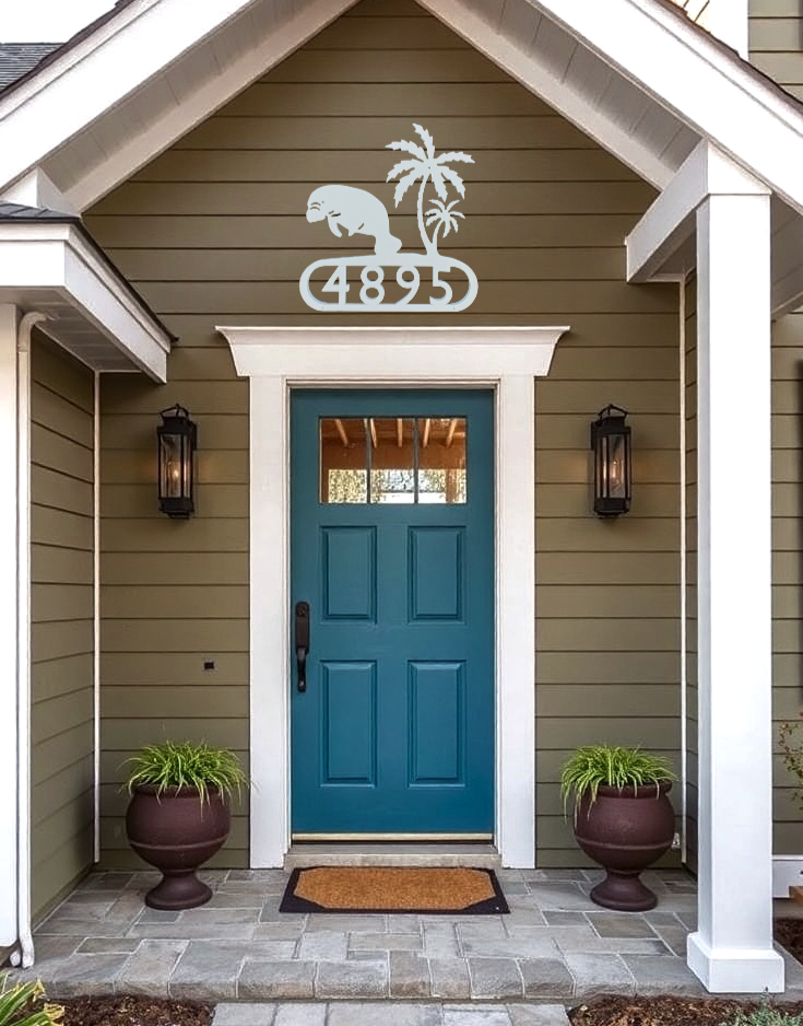 Decorative House Number Manatee Design